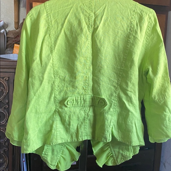 Multiples Neon Green Ruffle Button-Up Blouse - Picture 6 of 16